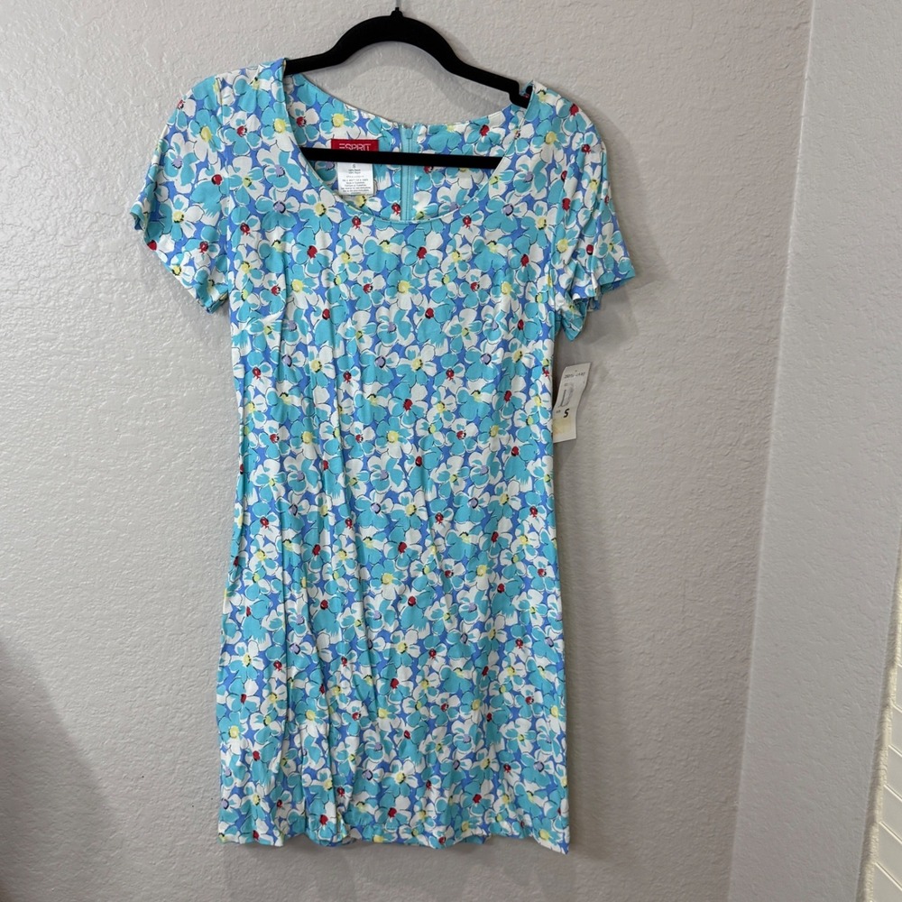 Esprit Womens Sz S Blue Floral Mini Dress Cottagecore Garden Party Y2K NWT